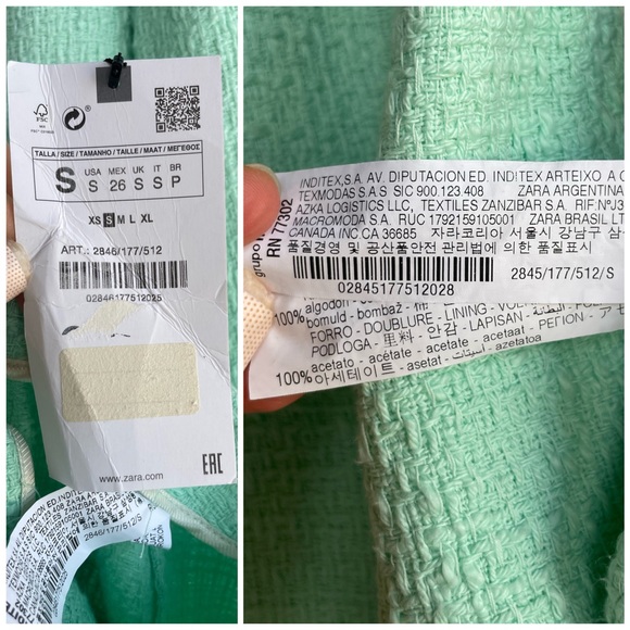 ZARA BLOGGER 2 Piece Co-ord Set Mint Green Textured Blazer Suit Jacket & Skort S - Picture 15 of 17